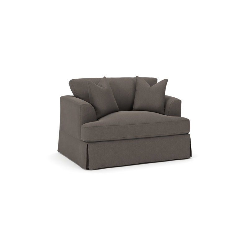 Lucia Slipcovered Chair and a Half, Drusky Charcoal Sustain® Basketweave
