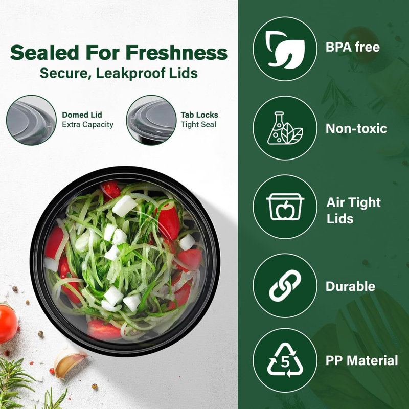 16oz Roud Black Base Meal Prep Takeaway Container Pack of 10