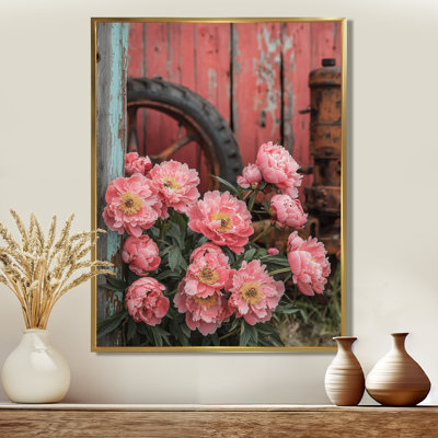 Pivoines par le vieux tracteur II - pivoines, art mural