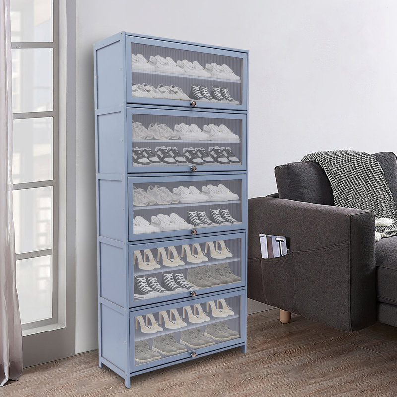 35 Pair Stackable Shoe Storage Cabinet, Grayish Blue