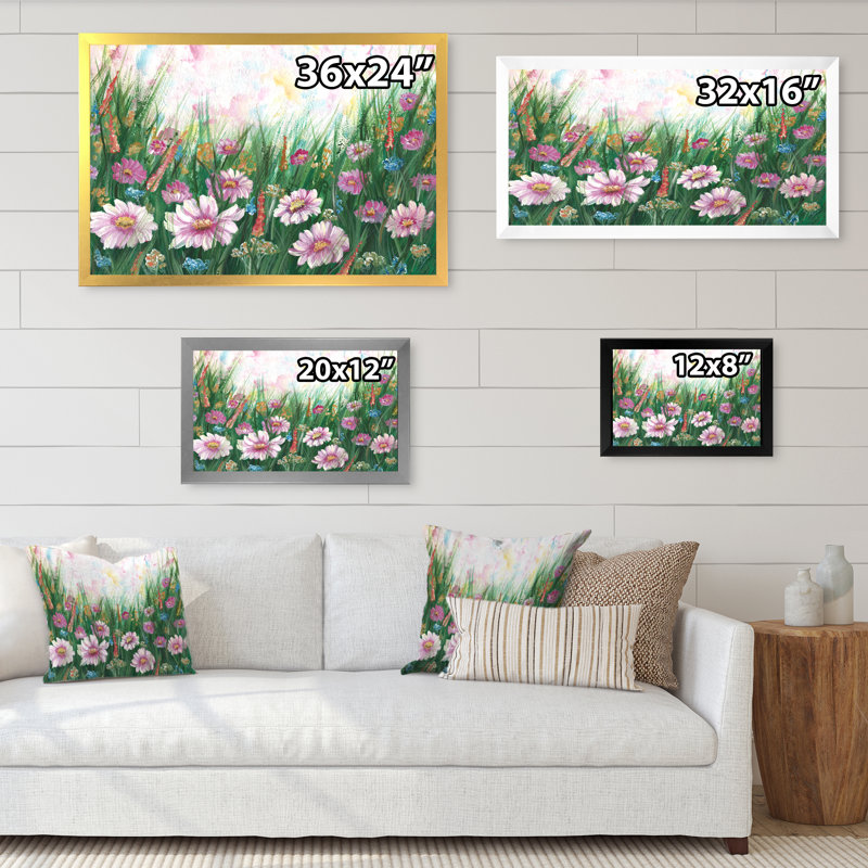 «Blooming Flower Field», reproduction sur toile, Cadre doré à coins fermés, H 12 po x l 20 po x P 1 po