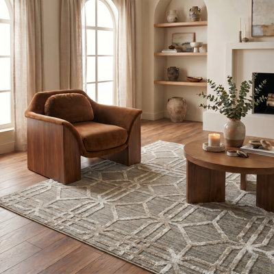 Tapis d'intérieur / beige à motif de treillis beige / brun à motif de treillis 5 pi x 8 pi (5 pi 3 po x 7 pi 7 po) Kiona