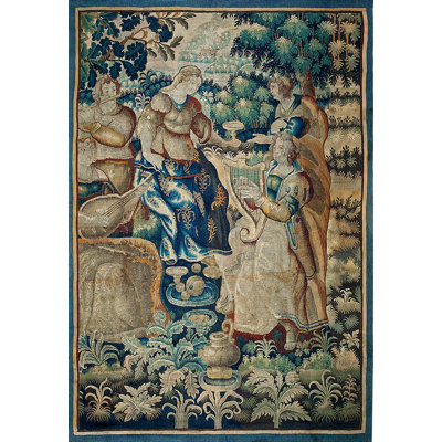 Antique Tapestry Belgium Allover Multicolor 1650s Rug