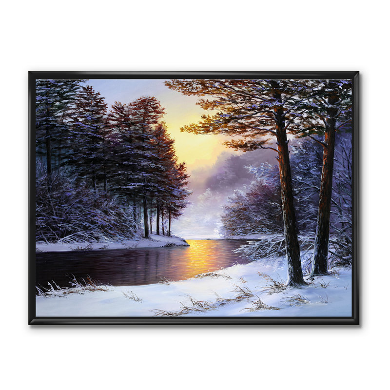 «Warm Sunshine Reflection over Winter Forest River I», reproduction sur toile encadrée, H 24 po x l 32 po x P 1 po