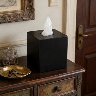 Matte Black Square Tissue Box Cover, Decorative Tissue Box Holder For Home And Office, Modern Dispenser For Bathroom Vanity, Nightstand, Desk, And Countertop