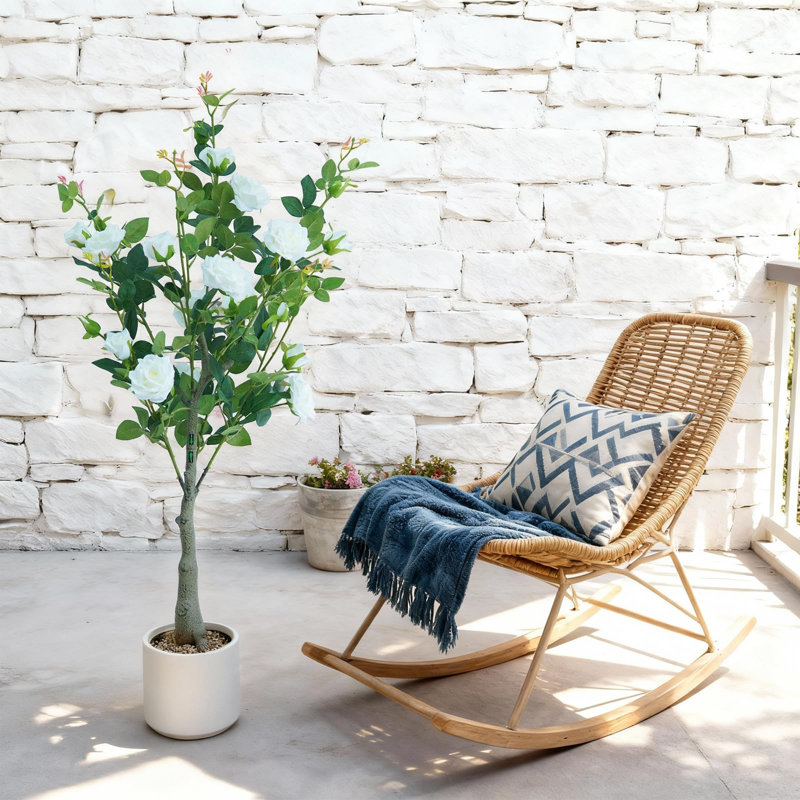 Lifelike 120cm Artificial Rose Tree in Pot – Realistic Silk Flowers & UV Resistant Leaves – Modern Faux Plant for Home or Office Décor – Easy Maintenance – Rose