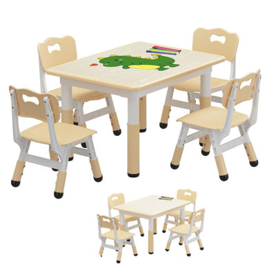 Particle Board Adjustable Rectangle 4 Students Activity Table & Chairs