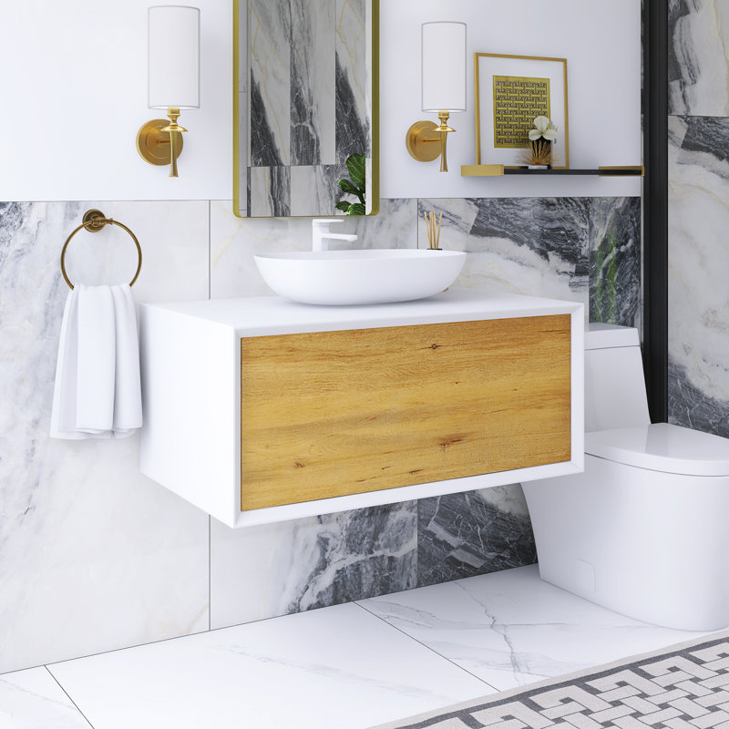36 po Meuble-lavabo mural élégant avec lavabo en céramique