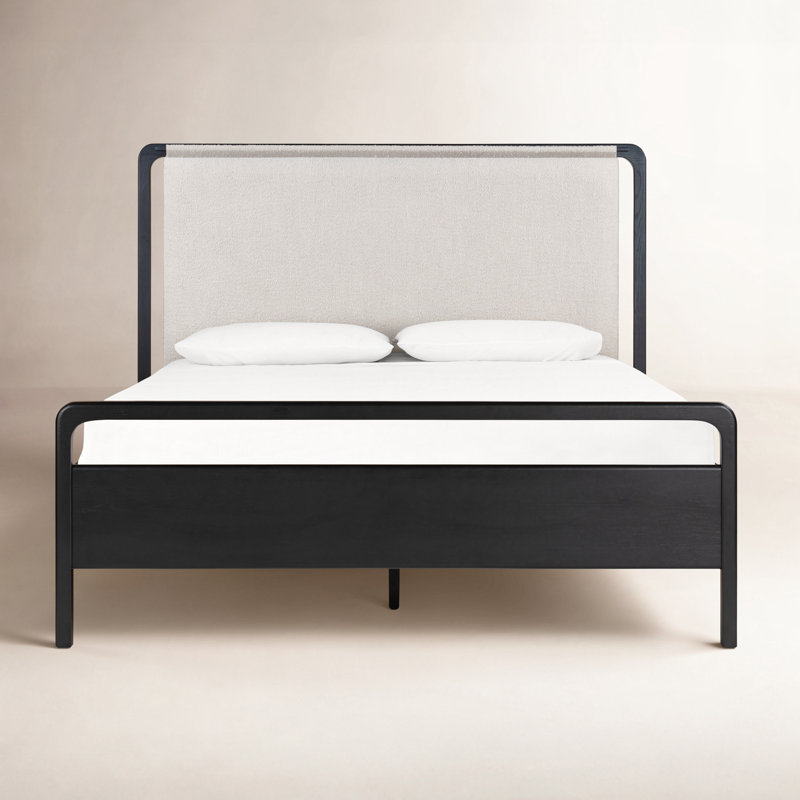 Karsten Upholstered Platform Bed, Queen, Knoll Sand/Ebony Oak Veneer