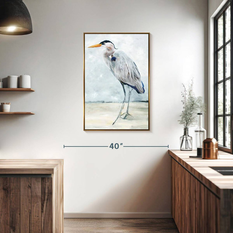 Beach Blue Heron I, Floating Frame Gold, 25" x 37"