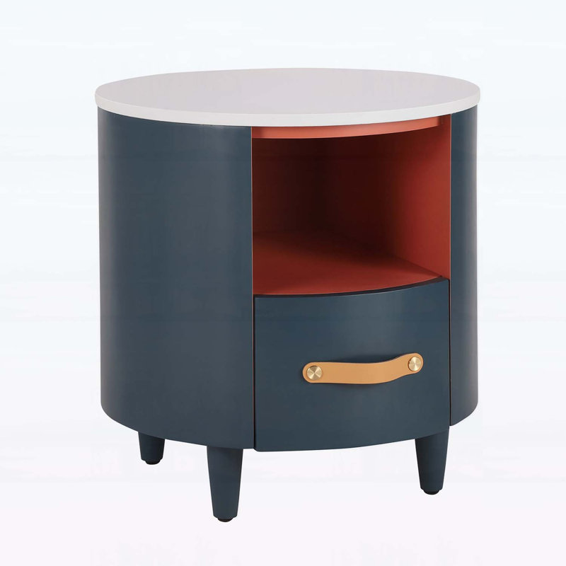 Table de chevet moderne avec tiroir de rangement, Bleu
