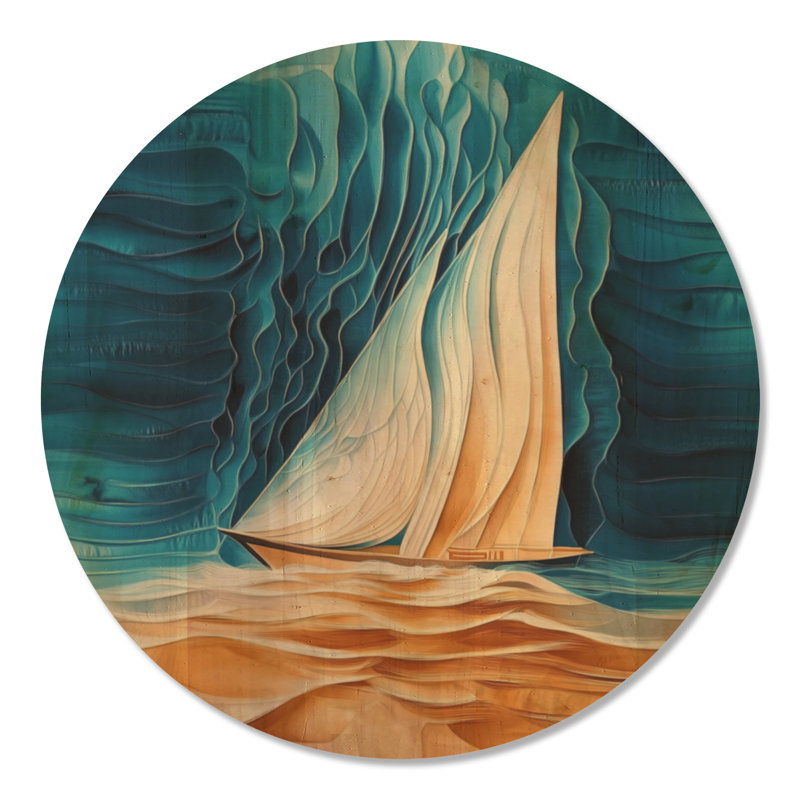 «Sail Into Still Waters» - Décoration murale ronde en bois nautique, Rond 23 po, Round