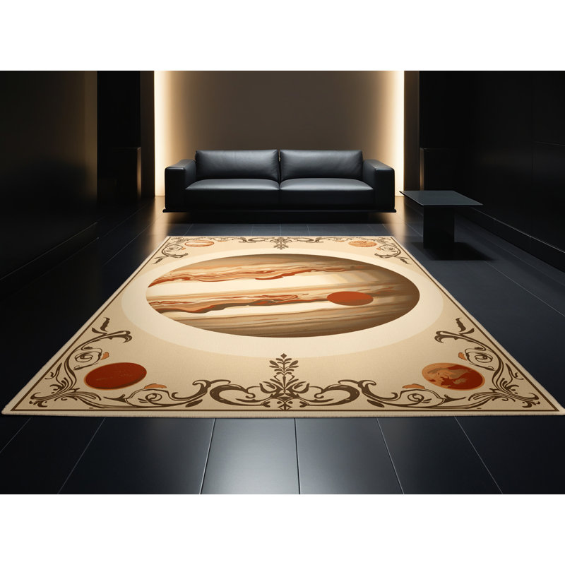 Machine Washable Pekka Classic Damask Rug in Beige – Beige Binding, 8 x 10