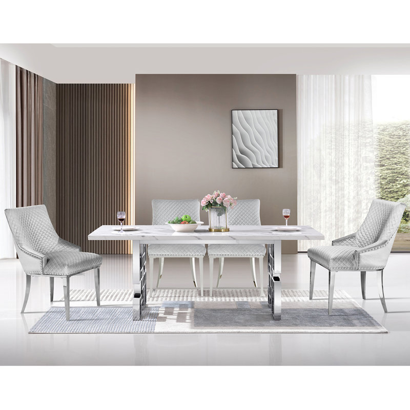 Chaise parsons en velours touffeté Javert, Gris, Argent