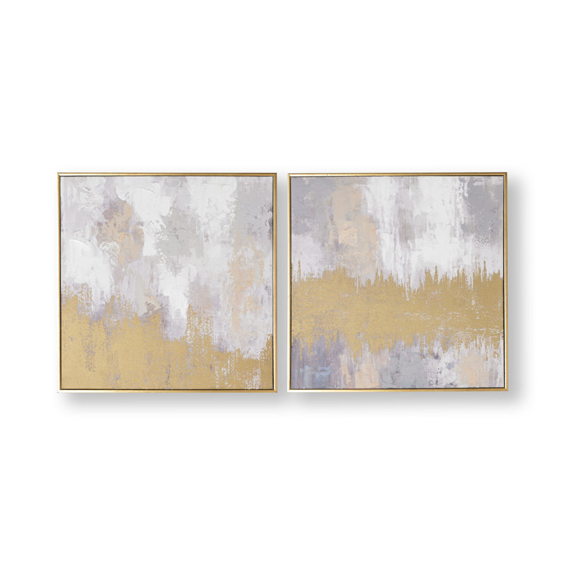 Gold Framed Abstract Canvas Print Set for Nursery
