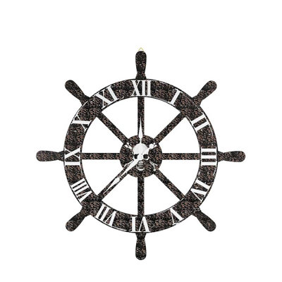 23" Large Ship Wheel Wall Clock, Decorative Clock with Roman Numerals, Vintage Maritime Wall Art