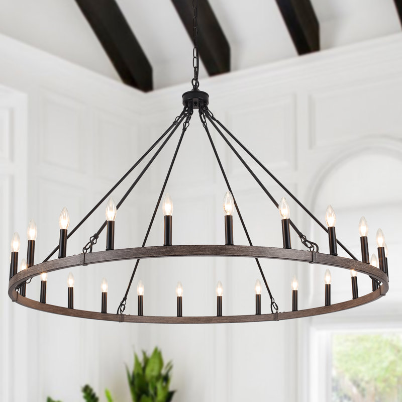 Luminaire de style campagnard rond de style campagnard à 24 lumières Yeraldine, Brun, 24 lumières