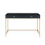 Bureau rectangulaire ultrabrillant avec tiroirs, noir profond et doré, table rectangulaire moderne