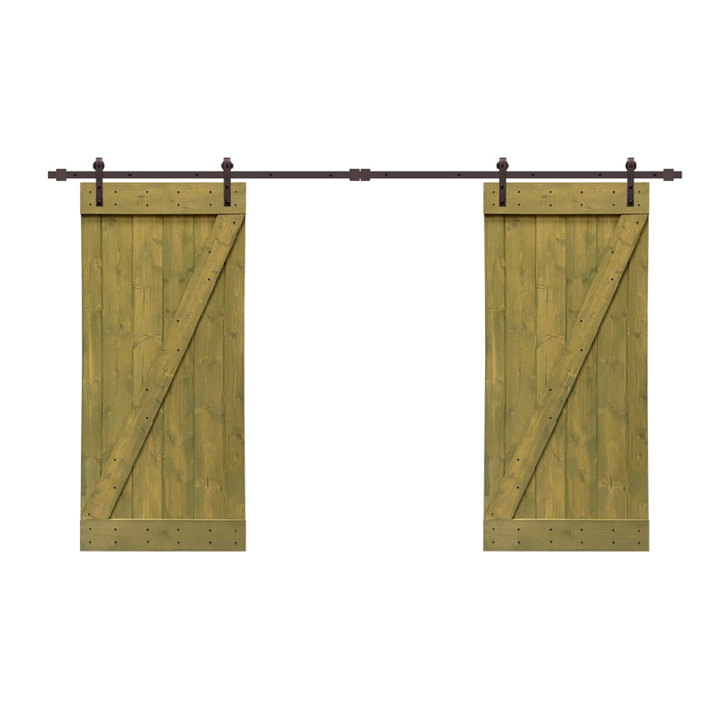 Porte de grange à panneaux et en métal avec trousse de quincaillerie d'installation, 42 po x 84 po, Vert jungle