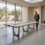 Carna Rectangular Solid Wood Top with Stainless Steel Base Dining Table