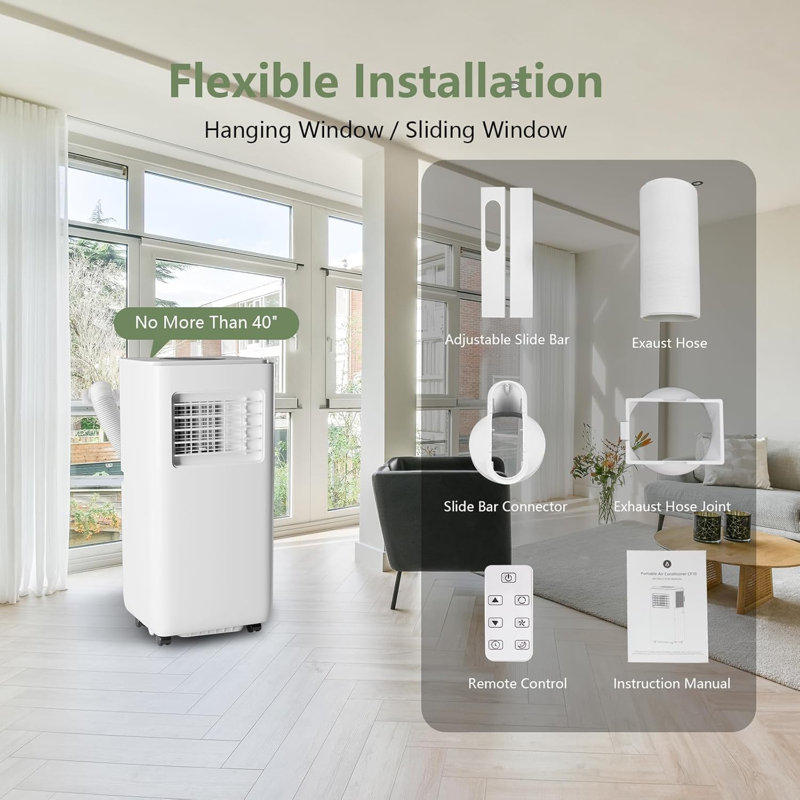 Climatiseur portatif 8 000 BTU avec télécommande 3-en-1 CA avec minuterie de 24 heures pour refroidir jusqu'à 350 pieds carrés Pi. Climatiseur intérieur avec ensemble de fenêtre pour mode veille