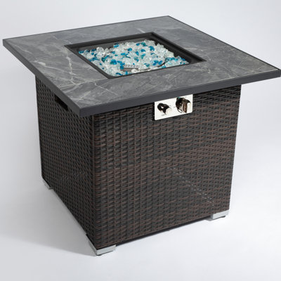 30Inch Propane Gas Fire Pit Table With Lid, 40000Btu Heat Power, Dark Brown , Ceramic Tile Tabletop, Steel Structure, Rain Cover Supplied Heating Performance Capacity Superiority, Construction,