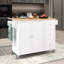 Chariot de cuisine mobile à roulettes blanc avec comptoir en bois massif, roues verrouillables, plateau de rangement et casse-croûte pliable, support à épices verrouillable (blanc-55147132