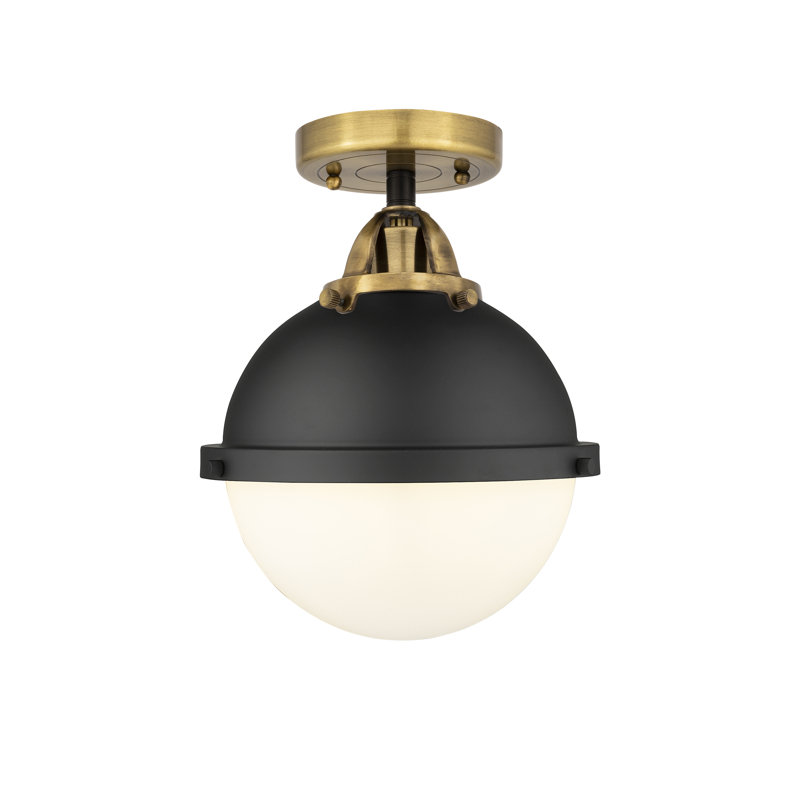 Plafonnier semi-encastré en verre, Laiton antique noir, H 15,88 po x l 12,88 po x P 12,88 po, Grainé