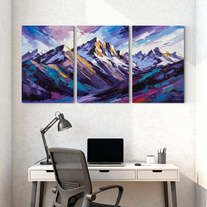 Cities &Countries Mountain Peaks Reflecting In Water Set of 3 Canvas Wall Art Prints, 18" H x 36" W