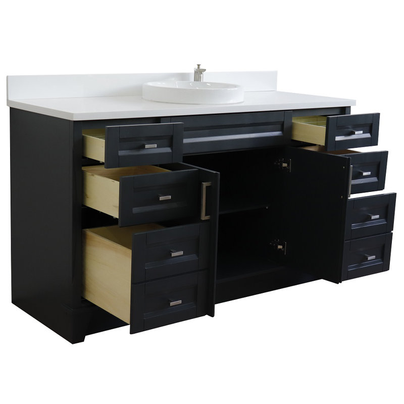 Ensemble de meuble-lavabo simple 61 po Strattenburg, Quartz blanc