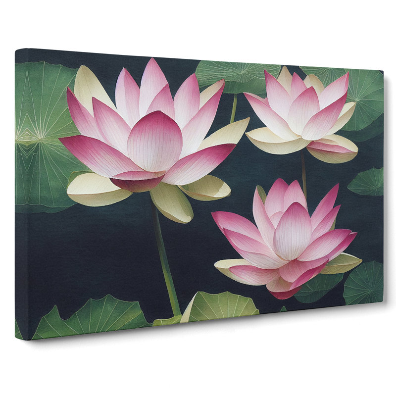 Lotus Flowers in Watercolour - Wrapped Canvas, 50cm H x 76cm W x 3cm D