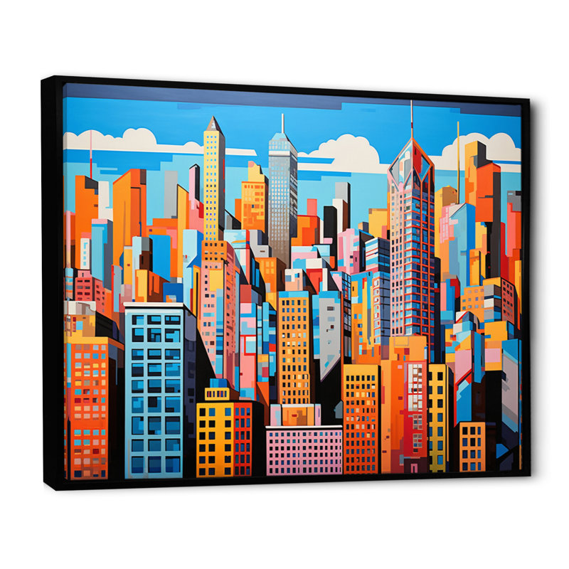 Pop Art Chicago Cityscape II - impression, H 24 po x l 32 po x P 1 po, Cadre flottant noir
