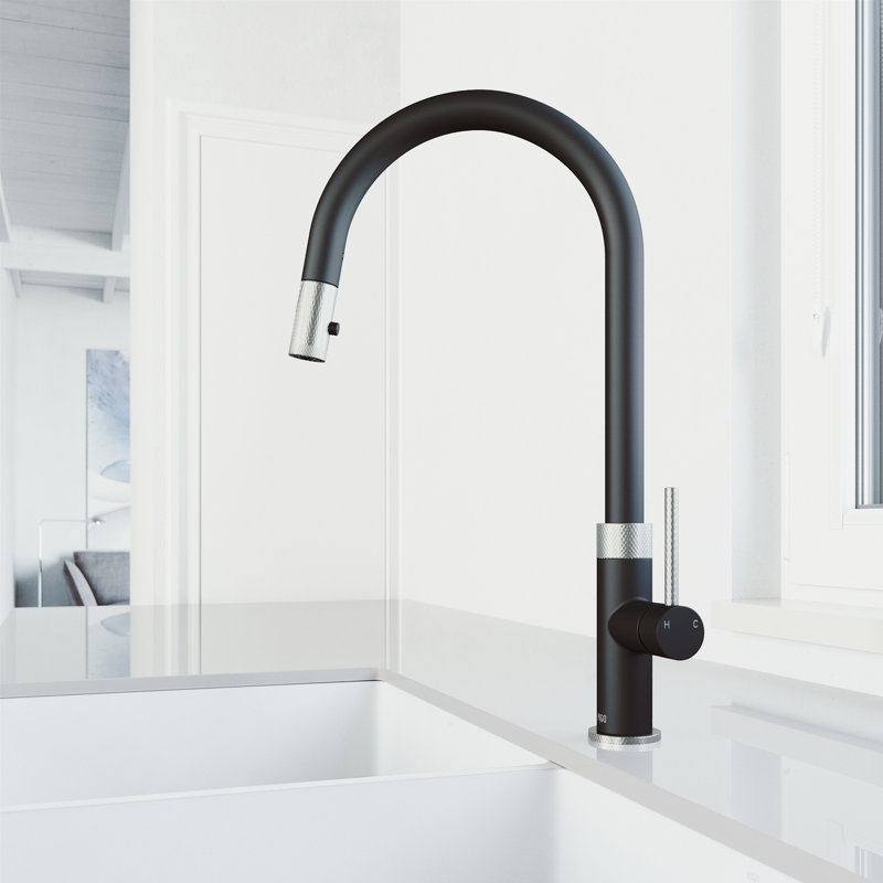 Bristol 19" H 1-handle Pull-Down 2-Function Sprayer Kitchen Faucet, Stainless Steel/Matte Black