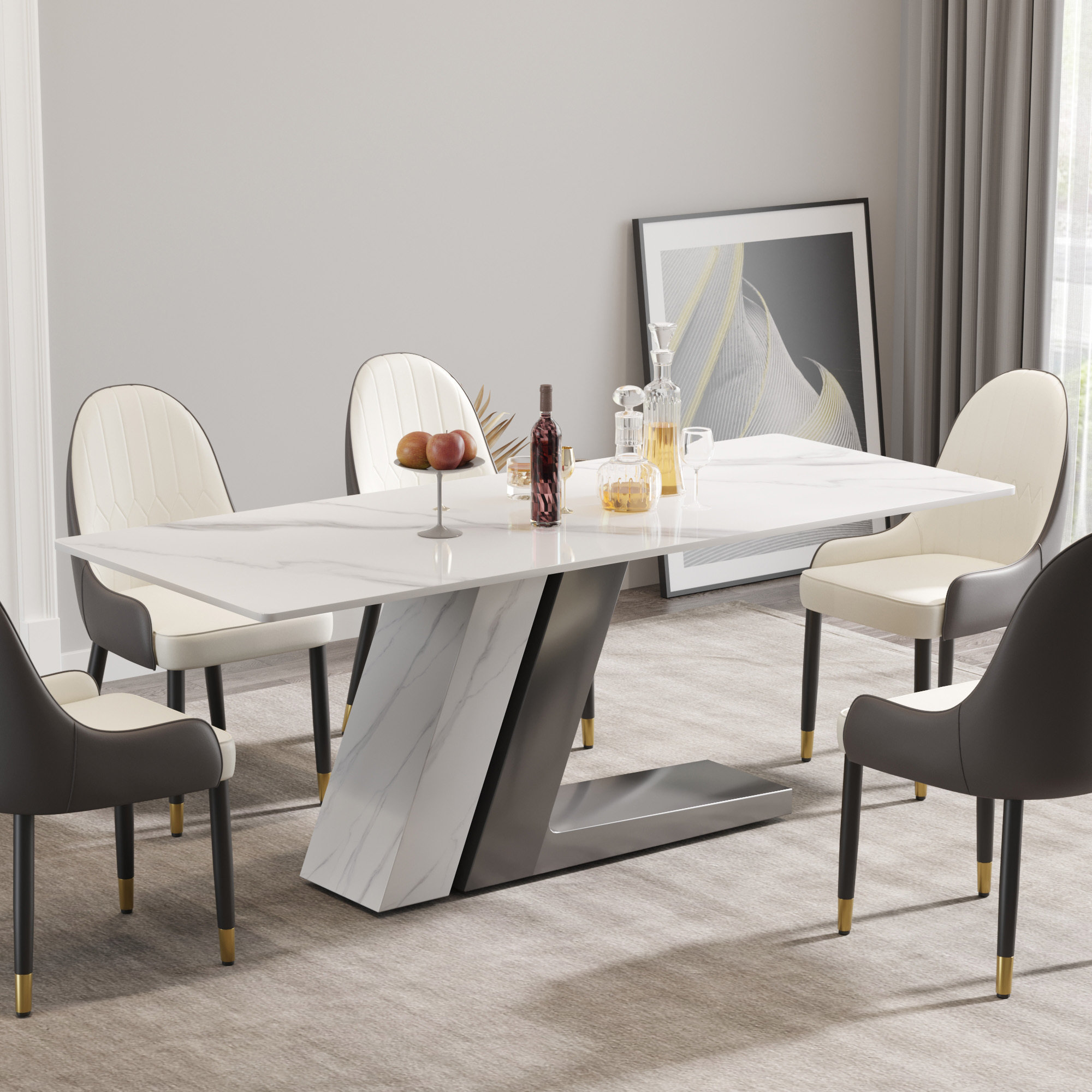 Orren Ellis Therapia Stone Top Metal Base Dining Table | Wayfair