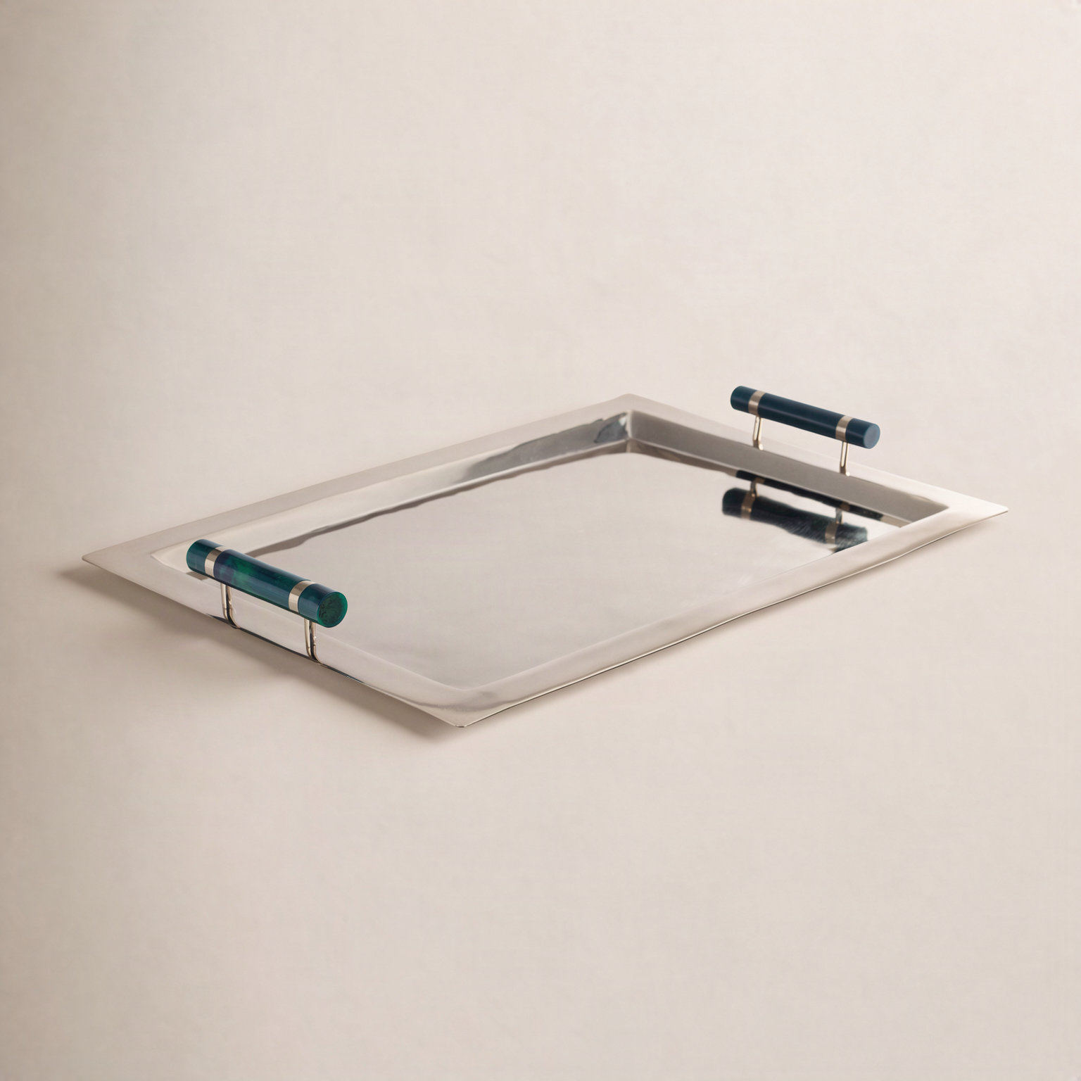 Gomez Stainless Steel Serving Tray, Gold w/ Green Accent