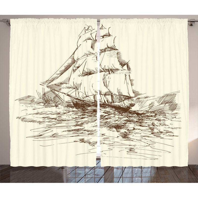 Nautical Semi-Sheer Rod Pocket Curtain Panels, 54" x 96"