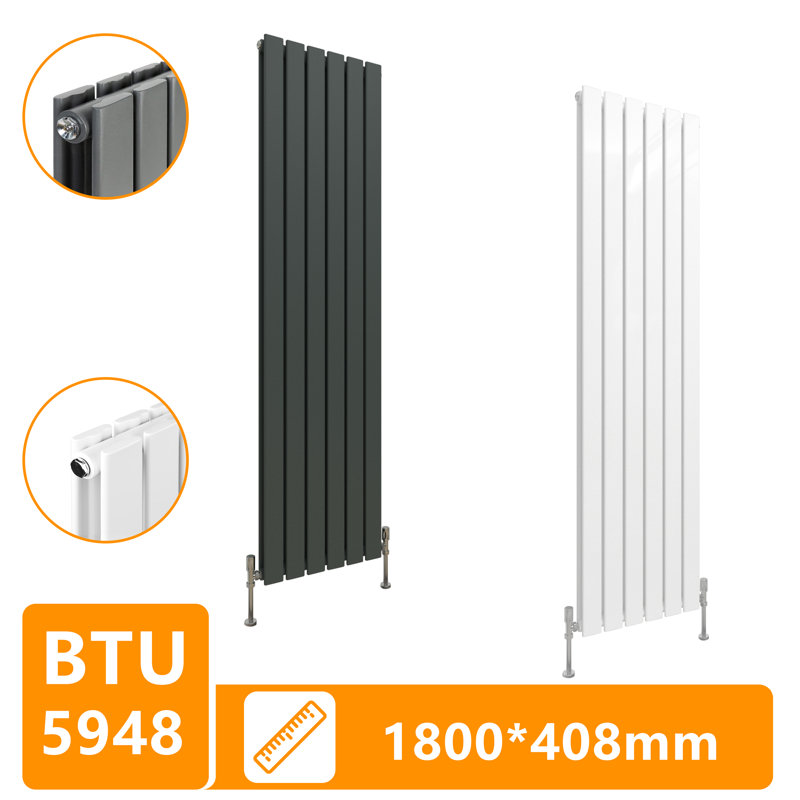 Flat Panel Central Heating Designer Radiator, 180cm H x 40.8cm W x 5.8cm D, White