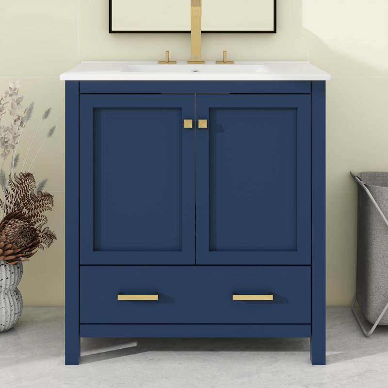 Ensemble de meuble-lavabo encastré 30 po avec 2 portes et 1 tiroir, Bleu, 30", Ensemble central de 4 po