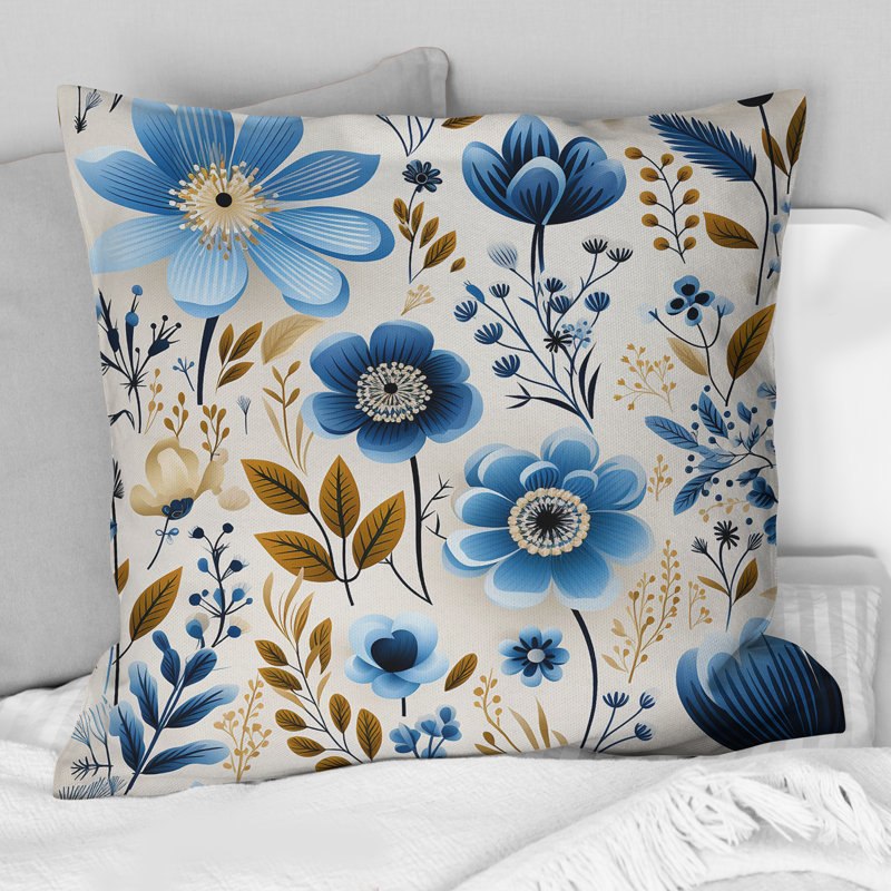 Coussin Nordic Blue Bloom, 18 po x 18 po