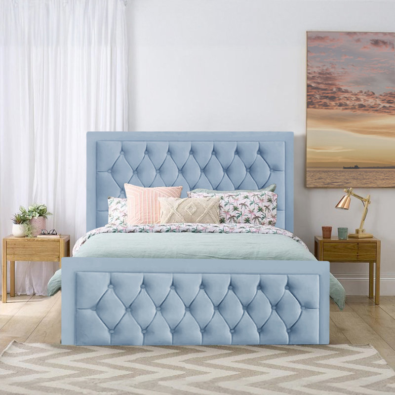 Lillias Upholstered Ottoman Storage Bed, 120 x 190 cm, Sky Blue