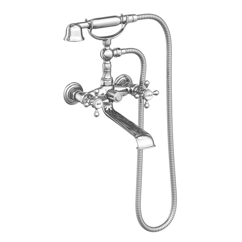 Astor Wall Mount Exposed Tub & Hand Shower Set, Polished Chrome, Cross Handle