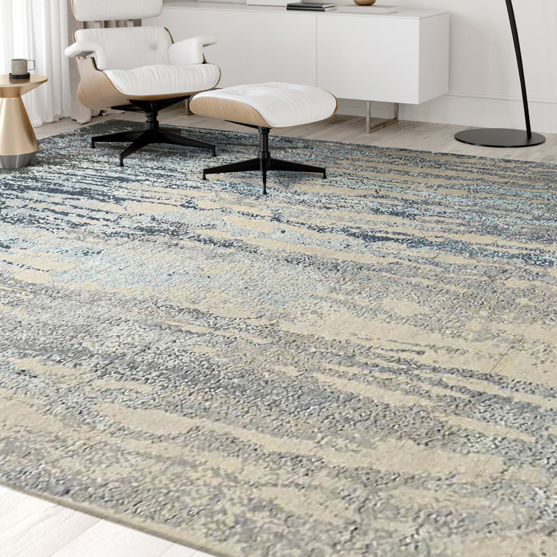 Abstract Area Rug in Ivory/Light Blue