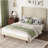 Stylish High Headboard Bed, 54 "High Headboard, High Quality, Comfortable High  Back Design Ideal For Reading Or Relaxing, Queen Size, Beige-1139872709-1139872711