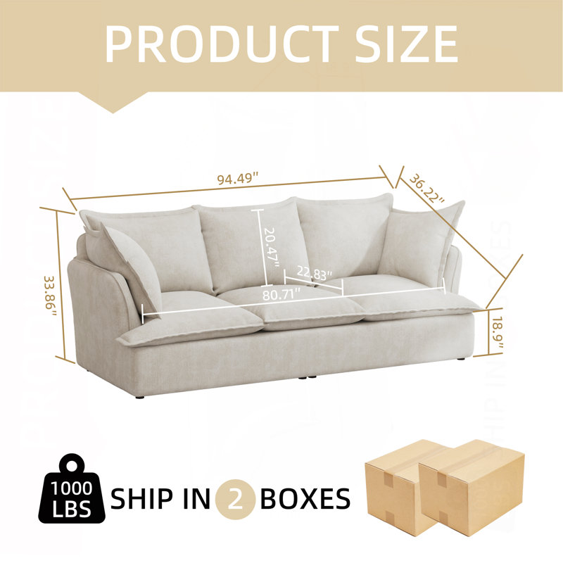 Canapé 94 po 3 places Cloud, Chenille beige