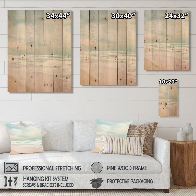 Minimalisme, paysage de plage - impression nautique et de plage sur pin naturel, H 32 po x l 24 po x P 0,78 po