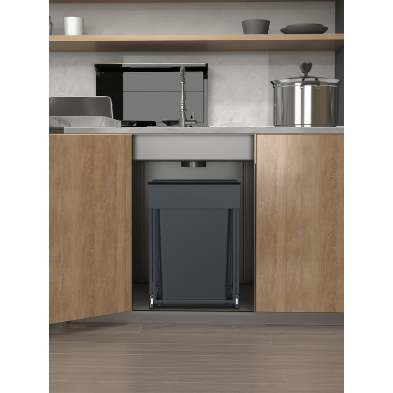 Steel Zip Kitchen Trash Can - 15L, 44cm H x 25.6cm W x 48.6cm D