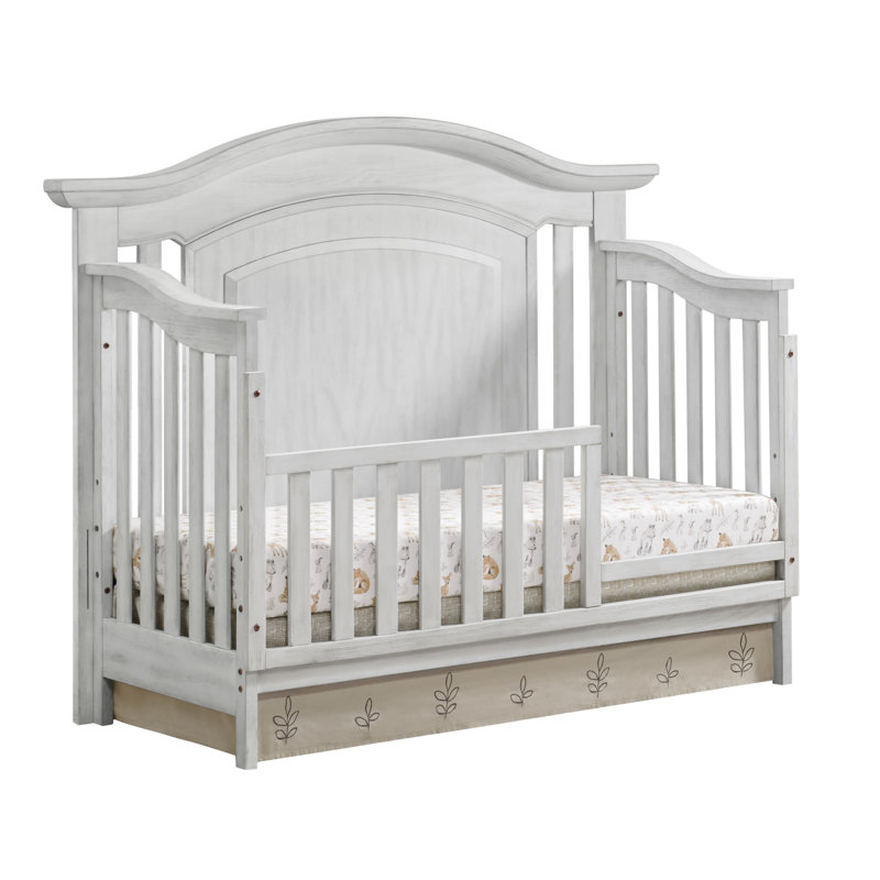 Vintage White 4-in-1 Convertible Baby Crib with Curved Headboard