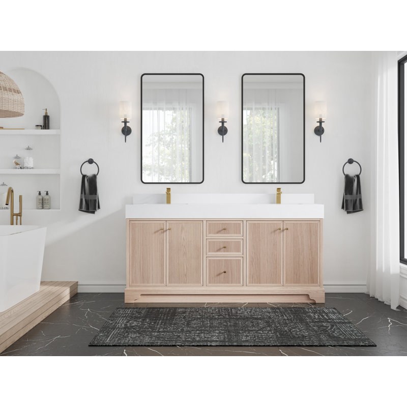 72'' Double Bathroom Vanity with Quartz Top, White