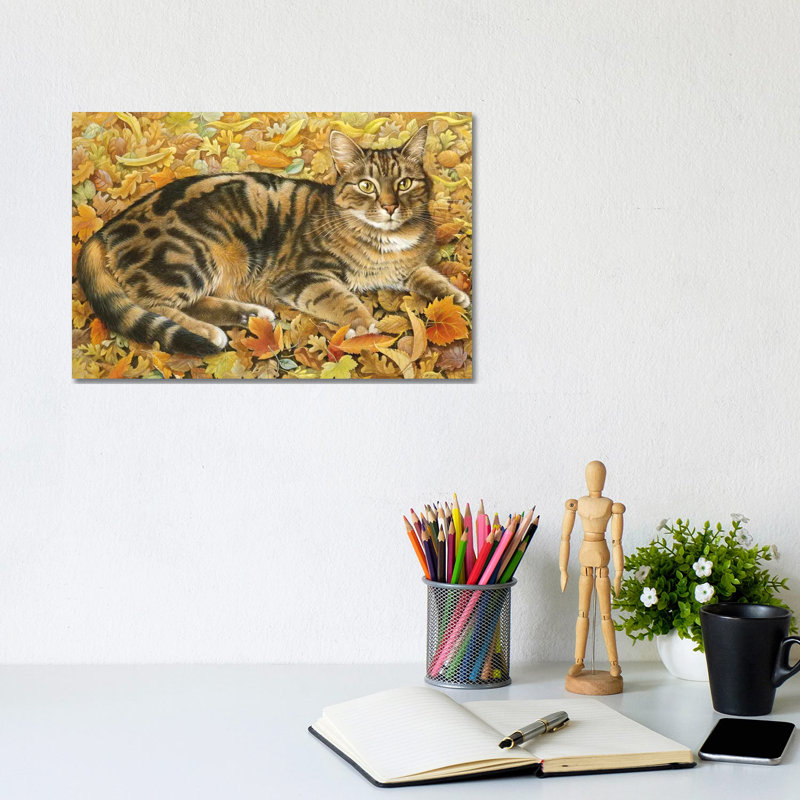 Octopussy In Autumn Leaves by Ivory Cats - Wrapped Canvas Print, 20.32 cm H x 30.48 cm W