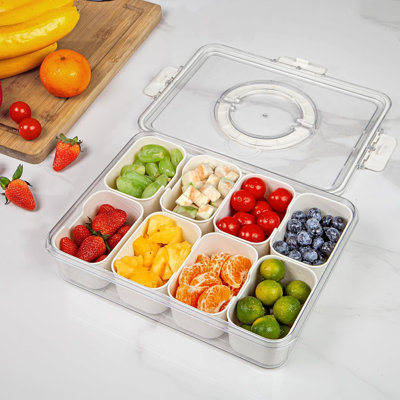 Djurre Divided Serving Tray with Lid and Handle, 8 Compartment Snackle Box